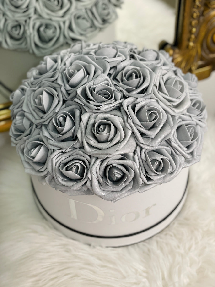 Gray Roses Flower Box Bouquet