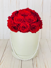 Load image into Gallery viewer, Medium Round Gray Box with Red Roses