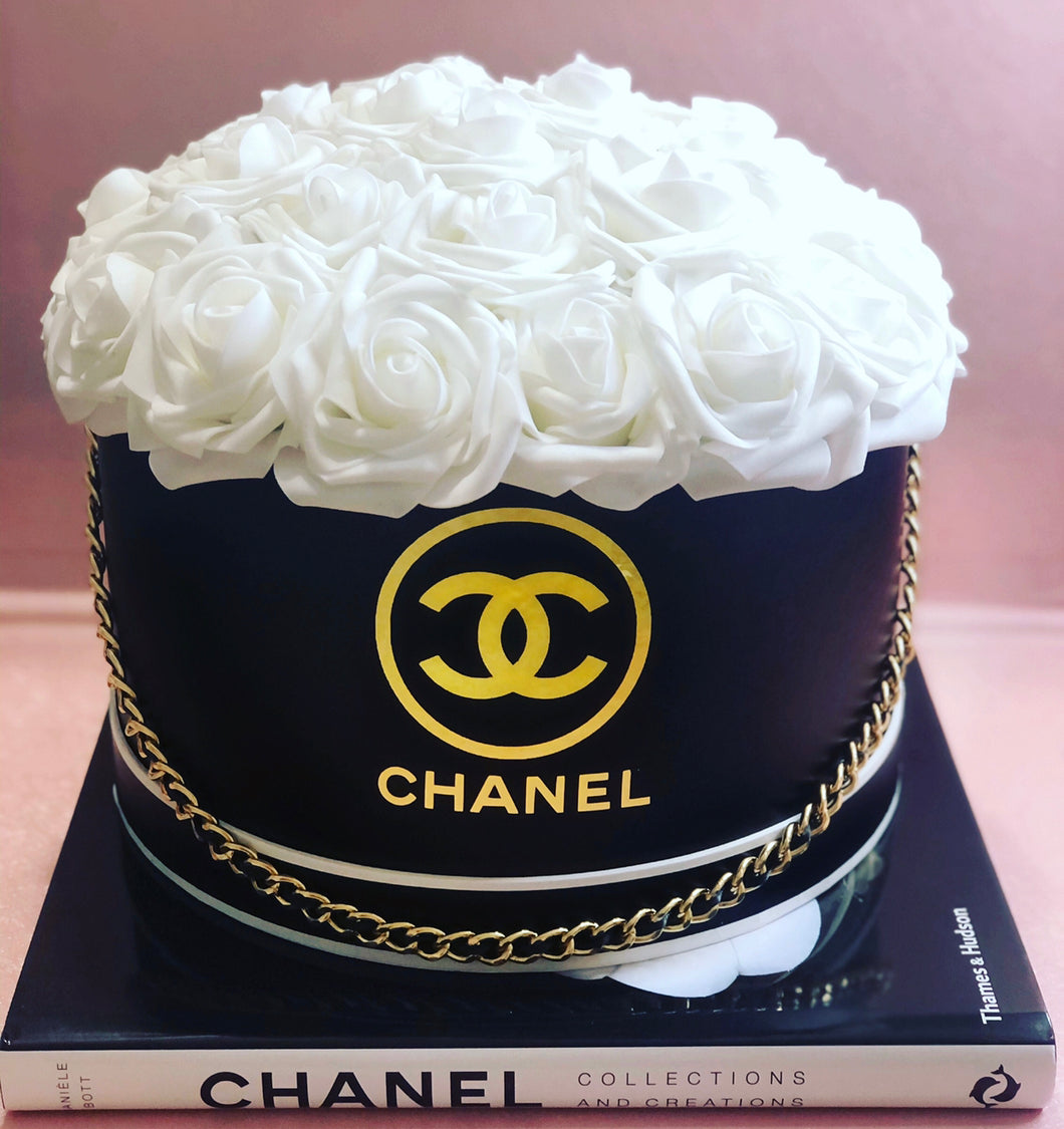 Chanel Rose Hat Box in Black with Golden Chain