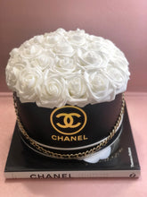 Load image into Gallery viewer, Chanel Rose Hat Box in Black with Golden Chain
