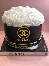 Load image into Gallery viewer, Chanel Rose Hat Box in Black with Golden Chain
