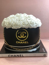 Load image into Gallery viewer, Chanel Rose Hat Box in Black with Golden Chain
