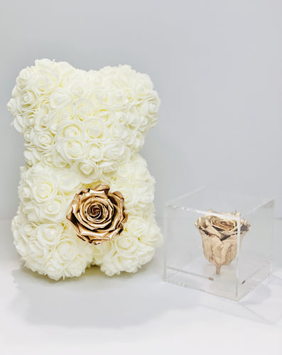 Acrylic Box Rose with Gold Flower Bear