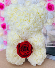 Load image into Gallery viewer, ivory rose bear with eternity red rose
