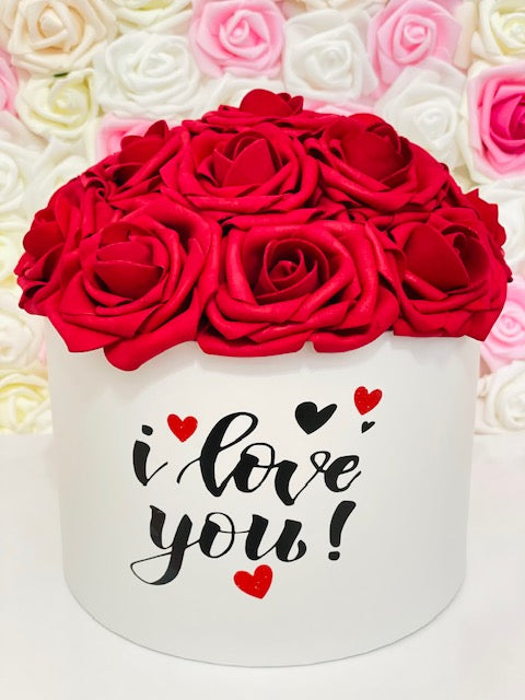 Happy Valentine's Rose Hat Box Bouquet - I love you