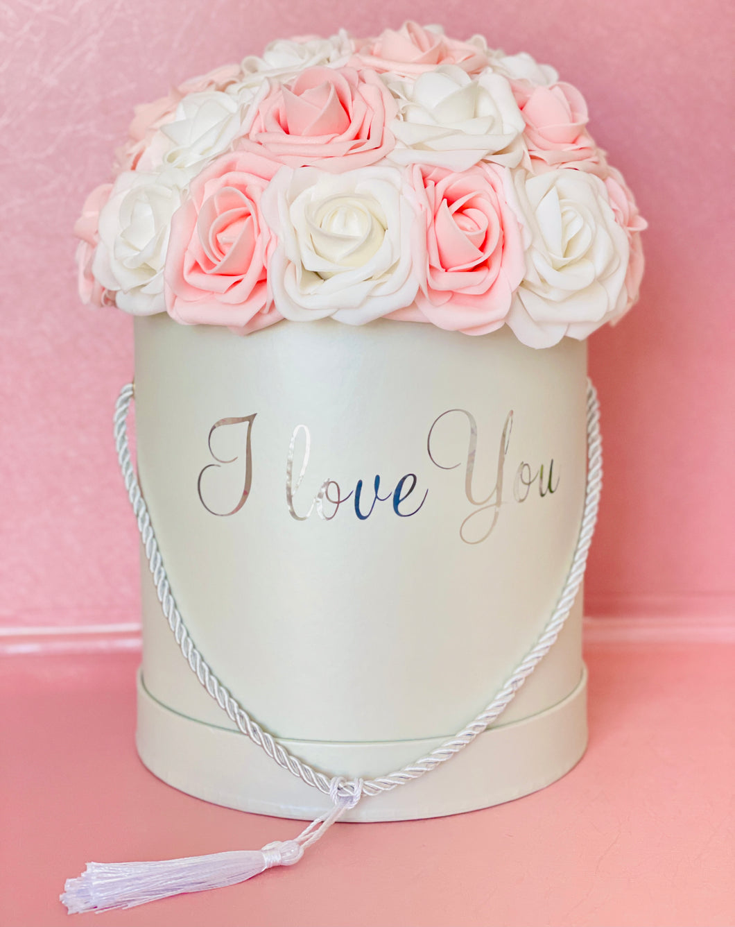 I Love You White and Pink Rose Box