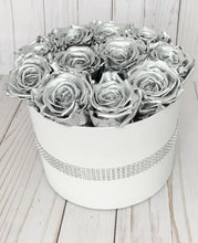Load and play video in Gallery viewer, Medium Round Box with Silver Roses
