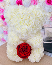 Load image into Gallery viewer, ivory rose bear with eternity red rose
