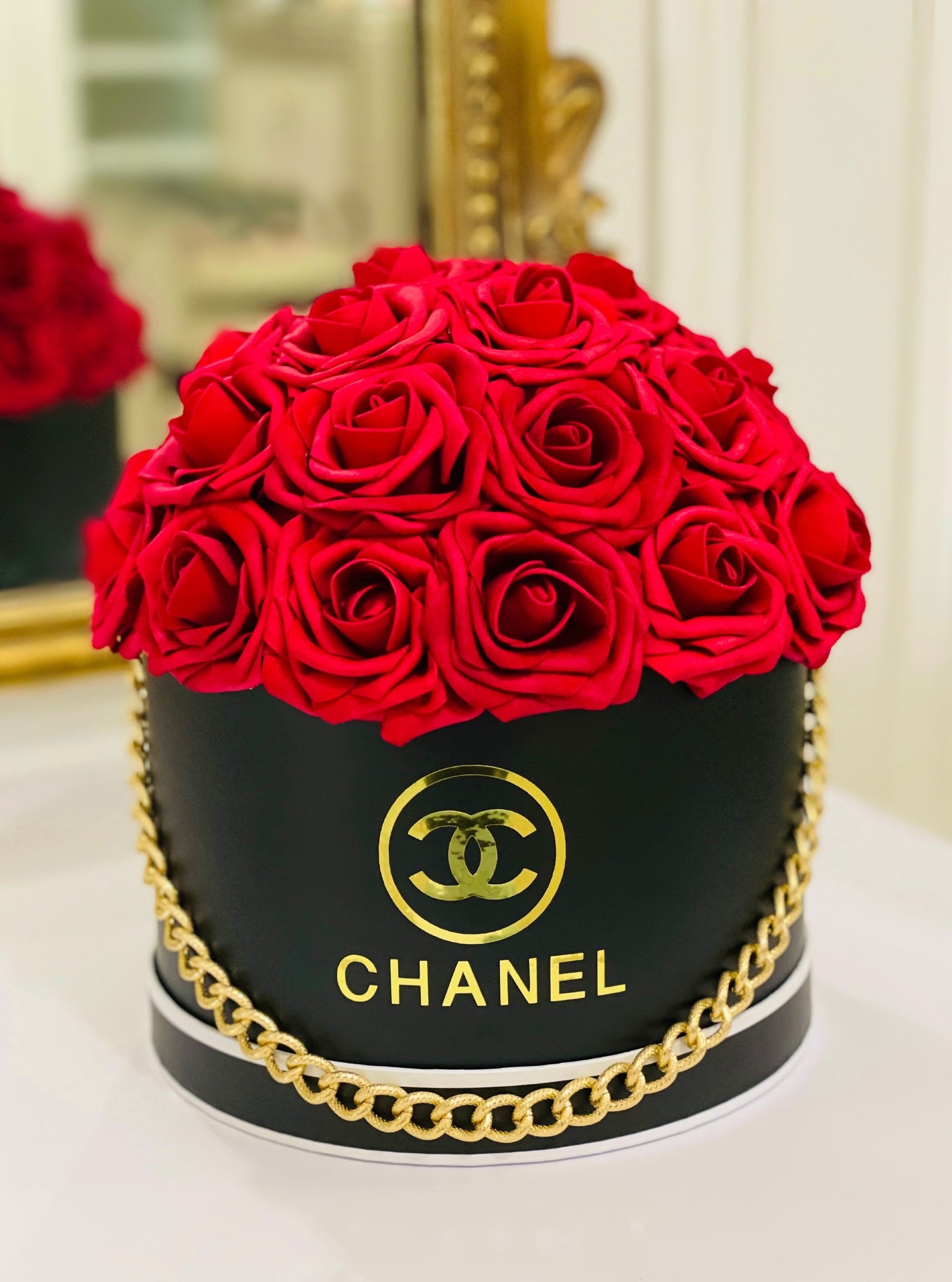 Chanel Pearl Red Rose Round Bouquet
