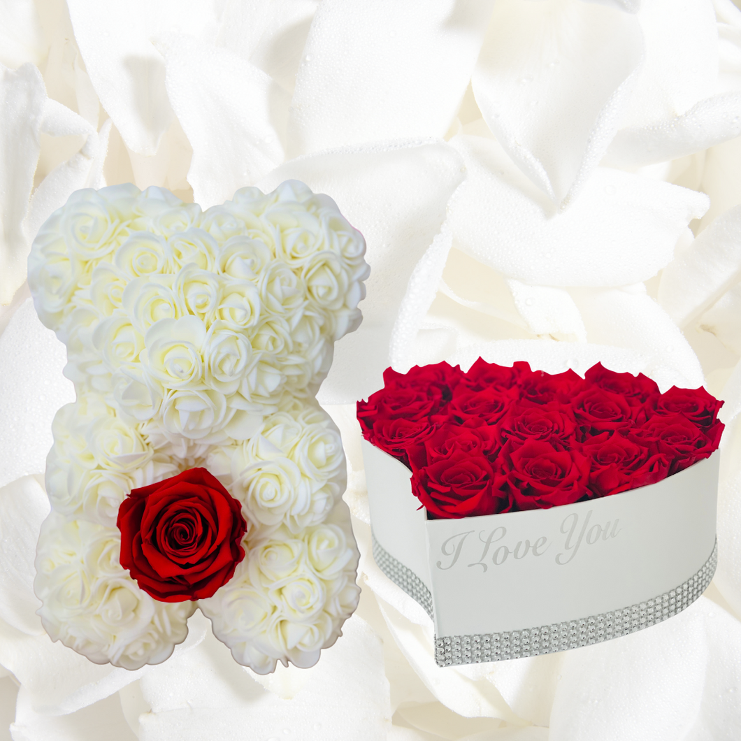 Heart Flower Box and Rose Bear